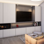 Réaménagement, décoration et création d'un meuble multifonctions sur-mesure dans une villa à Villeneuve Loubet - Image 3D photo réaliste du meuble multifonctions sur-mesure