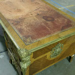 18th century French desk with antique leather, before restoration