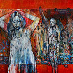 MENSCHEN, ENGEL UND FISCHE - 2020 - Acryl und Öl auf Hartfaser - 76 x 94 cm