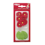 BLISTER DI ZUCCHERO  FIORI ROSSI  E 5 FOGLIE VERDI
