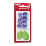 BLISTER DI ZUCCHERO 8 FIORI VIOLA E 5 FOGLIE VERDI