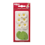 BLISTER DI ZUCCHERO   FIORI BIANCHI E 5 FOGLIE VERDI