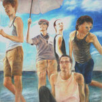 boys on the beach, oil on canvas, 145 x 142, 