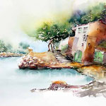 Haus am See (12) / Aquarell auf Fabraino 30x40cm