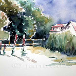 Haus zwischen Dünen (3) / Aquarellskizze auf Fabriano 23x30cm