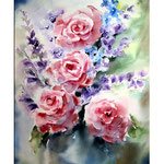 Rosen und Rittersporn (20) / Watercolour 30x40cm