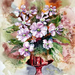 Lichtnelken in der roten Vase (15) / Aquarell 30x40cm auf Arches satiniert