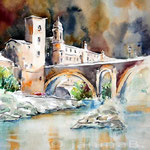 Bruecke in Trastevere (11) / Aquarell auf Fabriano Studienkarton 27x35cm