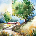 dörfliche Landschaft (2) / Aquarell 30x40cm