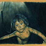 1389  P 2010  Mädchen von Smokey Mountain, The charcoal girl Dida, Carbon und Farbstift, N., G. und A., 14. bis 18.5.2014 