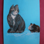 Nr 7, Katze und Hamster, Kreide, 23 * 33 cm