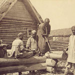 Semi-nomades, les bashkirs fabriquaient des isbas pour y vivre durant le rude hiver, tandis qu'ils passaient l'été le plus souvent dans des yourte (PHOTO 19e de Krukowsky)