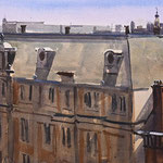 Plaats The Hague (seen from clients roof). Watercolour. 60 x 120 cm