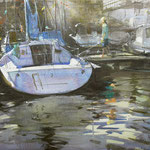 Jachthaven Scheveningen III. Watercolor. 40 x 55 cm