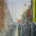 Ten Katemarkt Amsterdam. Aquarel. 50 x 50 cm