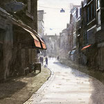 Kleine Houtstraat Haarle. Watercolour 32 x 60 cm SOLD