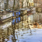 Woonboot Prinsengracht Amsterdam. Watercolour 50 x 70 cm