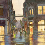 Dagelijkse Groenmarkt Den Haag rain. Watercolour 70 x 90 cm SOLD