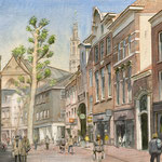 Winkelfiliaal Nelson Haarlem. Aquarel. 50 x 70 cm. Jubileum geschenk Nelson Schoenen