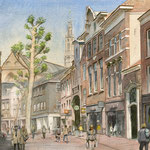 Winkelfiliaal Nelson Haarlem. Aquarel. 50 x 70 cm. Jubileum geschenk Nelson Schoenen