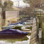 Scheepmakershaven Schoonhoven avond. Watercolour 35 x 50 cm