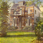 Villa in Velp. Aquarel 50 x 50 cm. Geschenk tgv Pensioen