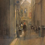 Achterom Den Haag. Aquarel. 55 x 35 cm