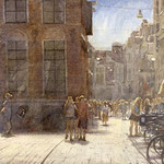 Vismarkt - Folkingestraat Groningen. Watercolour. 35 x 60 cm SOLD