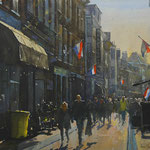 Molenstraat The Hague with flags. Watercolor 50 x 70 cm SOLD