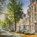 Jan van Nassaustraat Den Haag, Aquarel 50 x 70 cm
