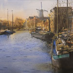 Korte Haven Schiedam. Watercolor 25 x 55 cm. SOLD