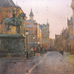 Noordeinde with statue The Hague. Watercolour. 70 x 70cm
