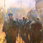 Marching band I. Mixed media on paper. 50 x 70 cm