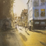 Lopikerstraat Schoonhoven Ochtendlicht Watercolor 50 x 30 cm