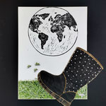 "Series Climate and Environment - Boot the Planet" / Indian ink, Tusche / lino cut, Linolschnitt / 3D collage / 36 x 48 cm / 2022