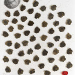 "Series Droplets" /Indian ink gold, Tusche / Kuretake Gansai watercolours / cut out / 3D collage / 75 x 90 cm / 2022 (Repro Roland Froschauer)