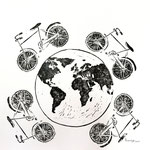 "Series Climate and Environment - Bike It" / lino cut, Linolschnitt  / 50 x 50 cm / 2022