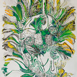 Crazy Forms II / Tusche, Scherenschnitt mit Acryl hinterlegt /Indian ink, paper cut with background in acryl /110 x 75 cm / 2016