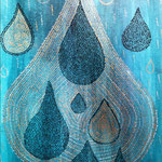 "Series Droplets" /coloured Indian inks in silver, black, gold / farbige Tusche / Gansai watercolours / 36 x 48 cm / 2022
