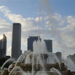 Big Water Fountain With Skyline View
