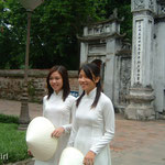 Vietnamese Girls With Traditional Costumes, Aosai, at the Temple of Literature, Hanoi
