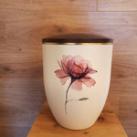 Naturstoffurne mit feiner Blume und Holzdekordeckel