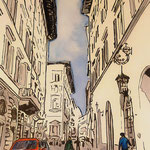 169)  Strade di Firenze - Inchiostro e acquerello su carta - 21x29,7 cm - 2022 - IN VENDITA -