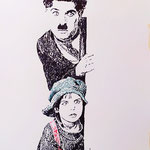 65)  Charlot - Penna Bic nera,rossa e verde su carta - 24x33 - 2020 - NON DISPONIBILE -