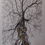 50)   Albero d' inverno - Penna Bic, conté, inchiostro su carta - 25x32,5 - 2020 - IN VENDITA -