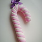 Pink & White Christmas Candy Cane necklace with a Purple Bow