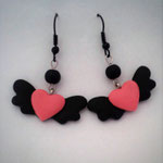 Pink & Black Flying Heart Earrings