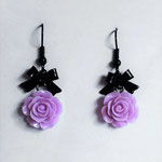 Purple Rose Earrings with Black Bows