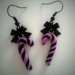 Pastel Goth Candy Cane Earrings with Black Hooks