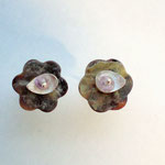 earrings - shell button, silver & amethyst　貝ボタンピアス　(ボタン、シルバー、アメジスト）
